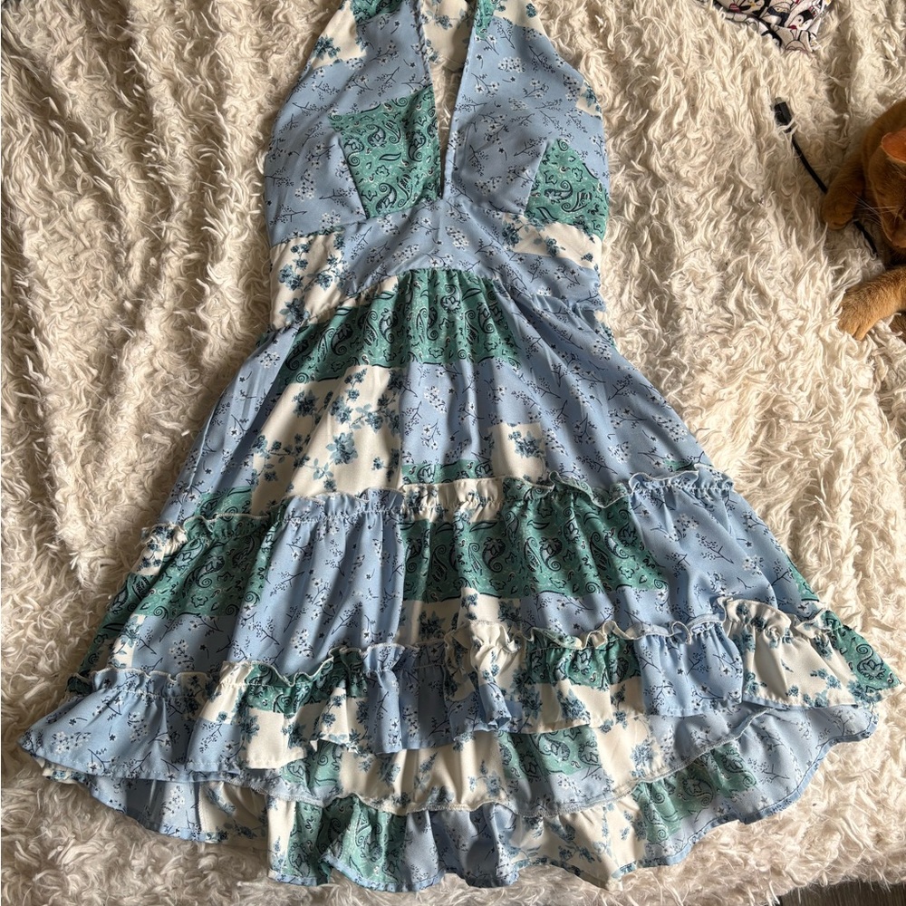 Streetwear Society Blue and Green Patchwork Dress